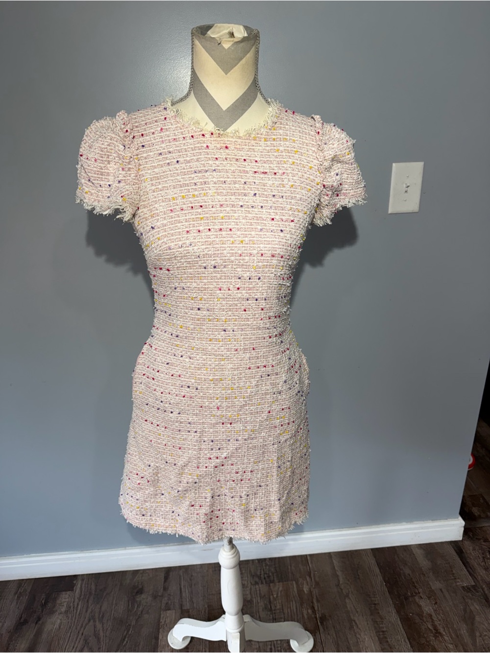 kate spade Pink Tweed Short Sleeve Mini Dress with Multicolor Flecks
